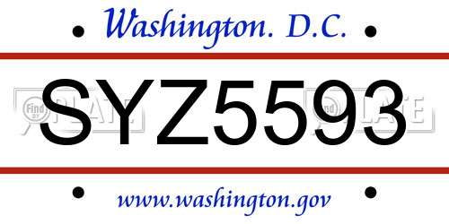 SYZ5593 District Of Columbia License Plate