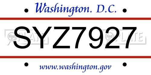 SYZ7927 District Of Columbia License Plate