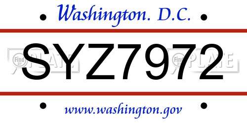 SYZ7972 District Of Columbia License Plate