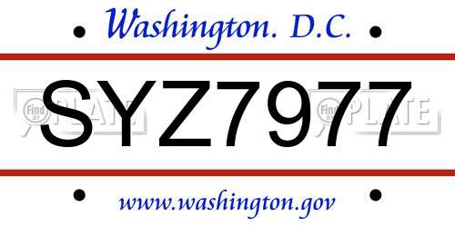 SYZ7977 District Of Columbia License Plate
