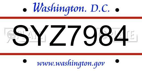 SYZ7984 District Of Columbia License Plate