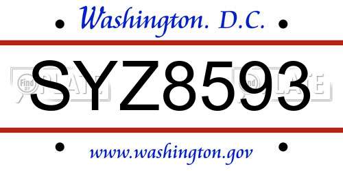SYZ8593 District Of Columbia License Plate