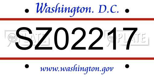 SZ02217 District Of Columbia License Plate