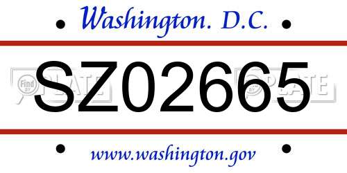 SZ02665 District Of Columbia License Plate