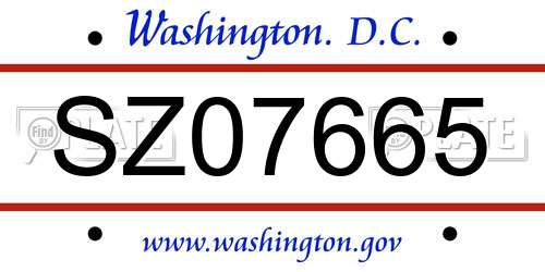 SZ07665 District Of Columbia License Plate