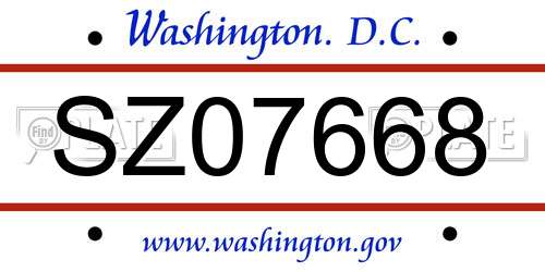 SZ07668 District Of Columbia License Plate