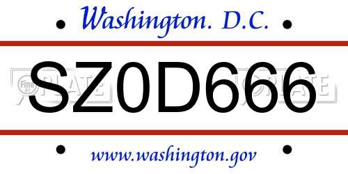 SZ0D666 District Of Columbia License Plate