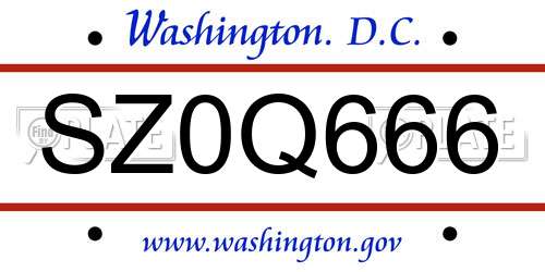 SZ0Q666 District Of Columbia License Plate