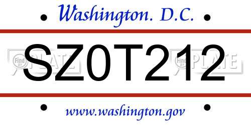 SZ0T212 District Of Columbia License Plate