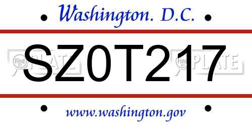 SZ0T217 District Of Columbia License Plate