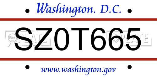 SZ0T665 District Of Columbia License Plate