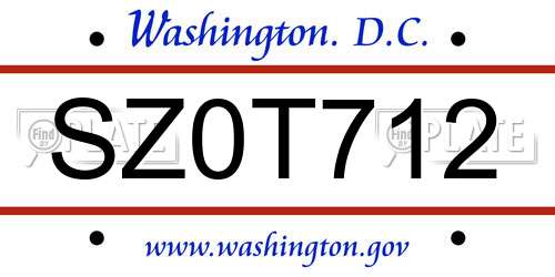 SZ0T712 District Of Columbia License Plate