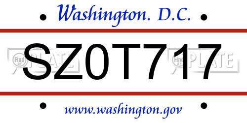 SZ0T717 District Of Columbia License Plate