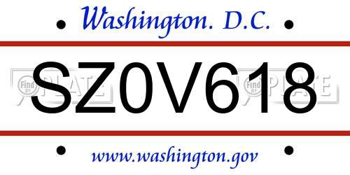 SZ0V618 District Of Columbia License Plate