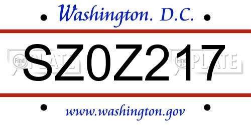 SZ0Z217 District Of Columbia License Plate