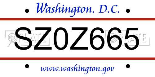 SZ0Z665 District Of Columbia License Plate