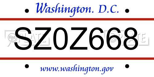 SZ0Z668 District Of Columbia License Plate