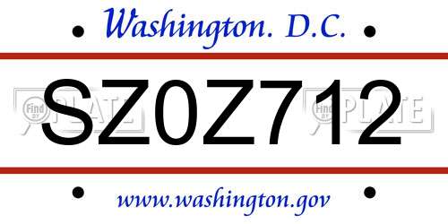 SZ0Z712 District Of Columbia License Plate