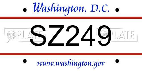SZ249 District Of Columbia License Plate
