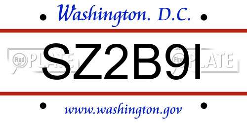 SZ2B9I District Of Columbia License Plate