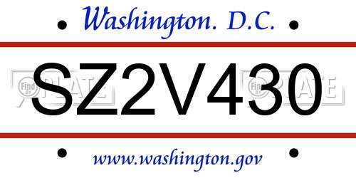 SZ2V430 District Of Columbia License Plate
