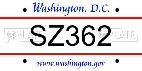 SZ362 District Of Columbia License Plate