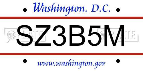 SZ3B5M District Of Columbia License Plate