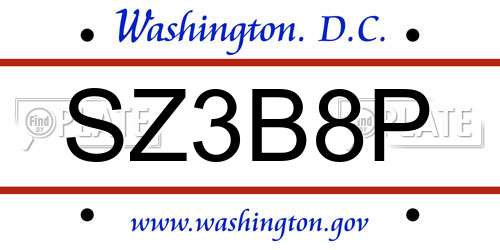 SZ3B8P District Of Columbia License Plate