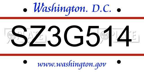 SZ3G514 District Of Columbia License Plate
