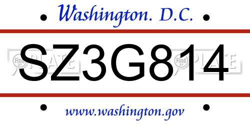 SZ3G814 District Of Columbia License Plate