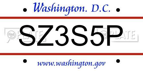 SZ3S5P District Of Columbia License Plate