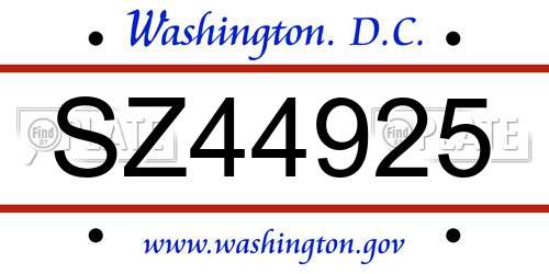 SZ44925 District Of Columbia License Plate
