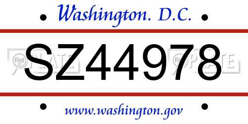 SZ44978 District Of Columbia License Plate