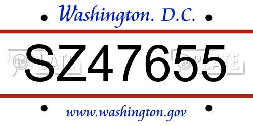 SZ47655 District Of Columbia License Plate