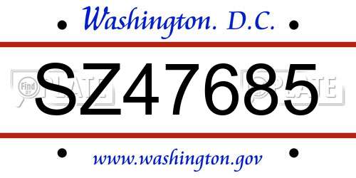 SZ47685 District Of Columbia License Plate