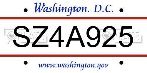 SZ4A925 District Of Columbia License Plate