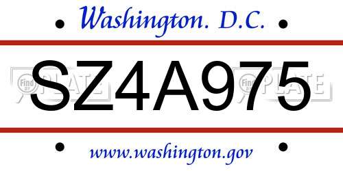 SZ4A975 District Of Columbia License Plate