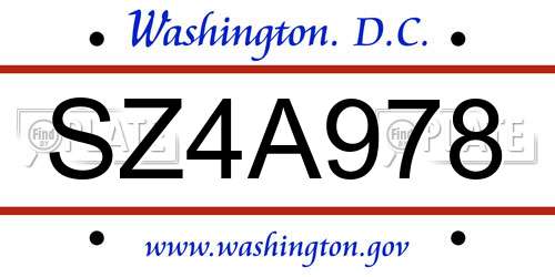 SZ4A978 District Of Columbia License Plate