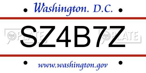 SZ4B7Z District Of Columbia License Plate