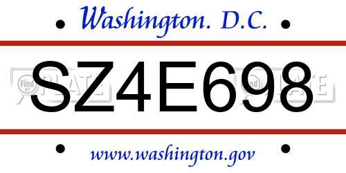 SZ4E698 District Of Columbia License Plate