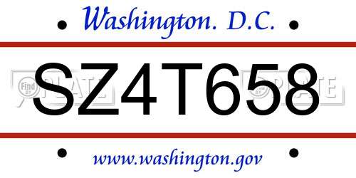 SZ4T658 District Of Columbia License Plate