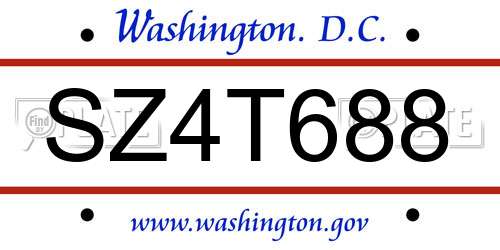 SZ4T688 District Of Columbia License Plate