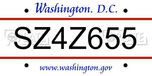 SZ4Z655 District Of Columbia License Plate