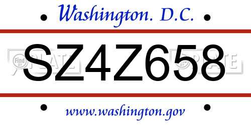 SZ4Z658 District Of Columbia License Plate
