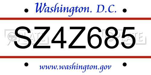 SZ4Z685 District Of Columbia License Plate