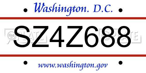 SZ4Z688 District Of Columbia License Plate