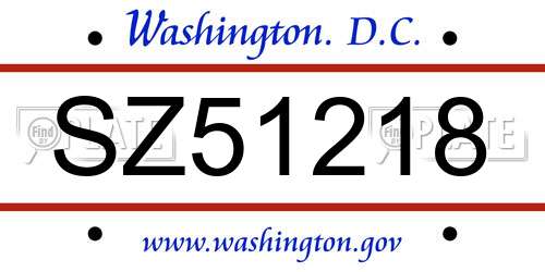 SZ51218 District Of Columbia License Plate