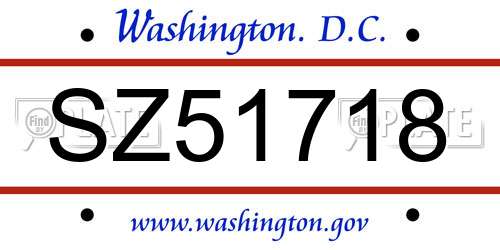 SZ51718 District Of Columbia License Plate