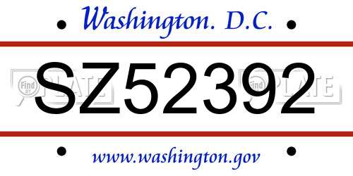 SZ52392 District Of Columbia License Plate