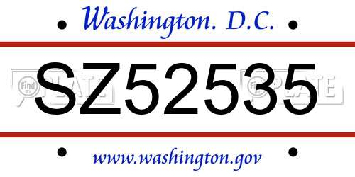 SZ52535 District Of Columbia License Plate